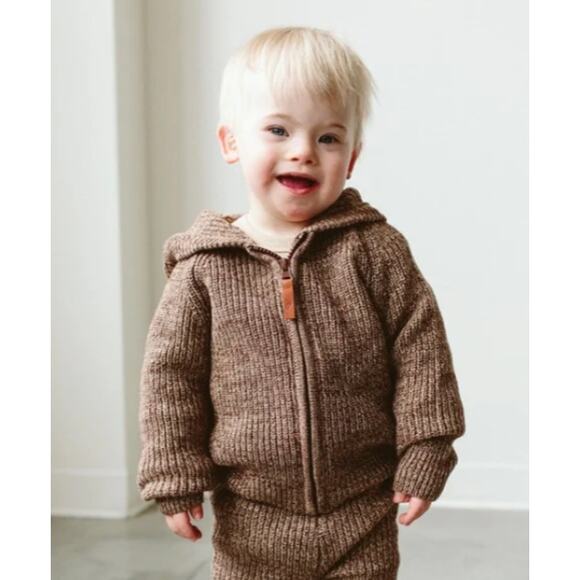 Goumi KNIT HOODIE | BARK NWT 3-6 months - Picture 2 of 3